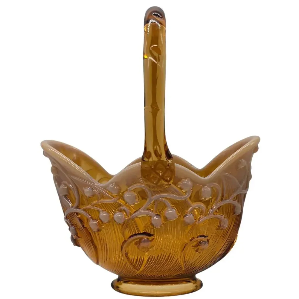 FENTON CAMEO OPAL LILY OF THE VALLEY BASKET